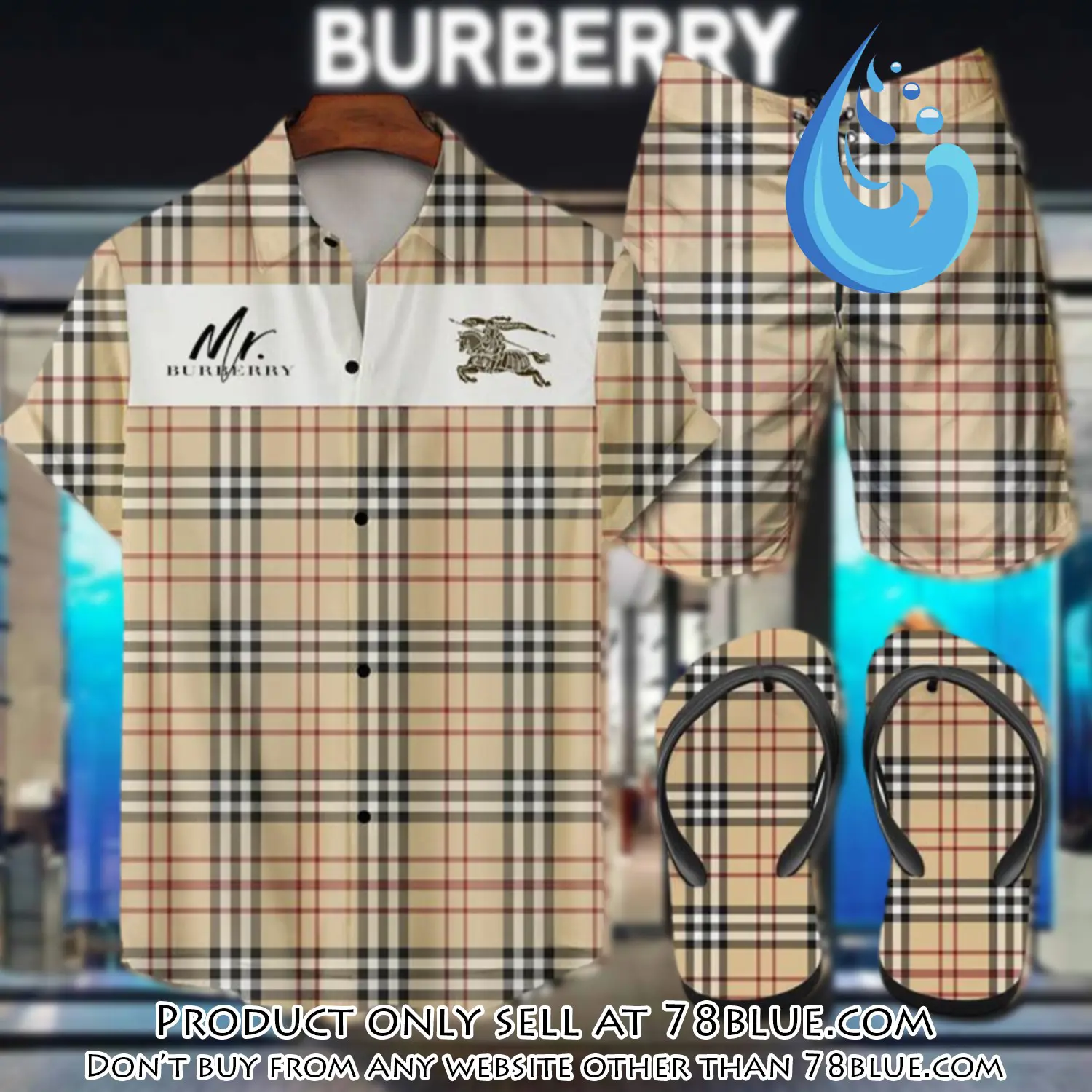 Burberry flip flops and combo hawaii shirt shorts luxury brand summer outfit hsf218 78b1115235